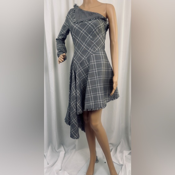 Choosy Chic Irish Asymmetrical Plaid One Arm Patchwork Scarf Dress Size 2.  NWT - Picture 1 of 11